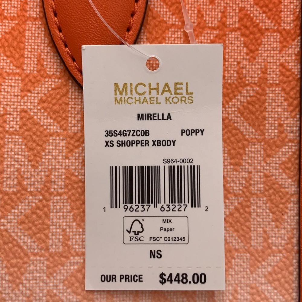 Michael Kors Mirella Extra-Small Ombré Logo Crossbody XBODY ShopperBag Poppy NWT - Picture 13 of 15